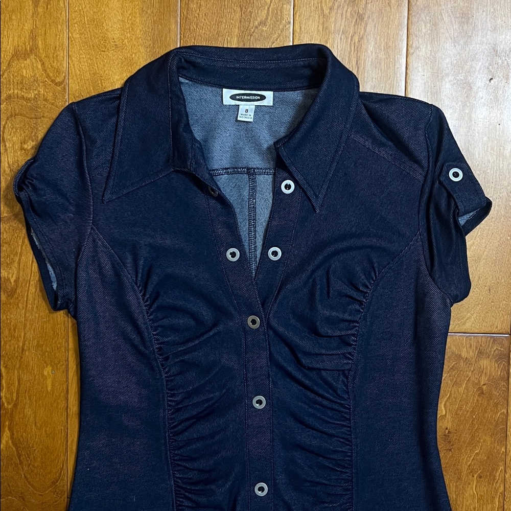 Vintage Intermission Y2K Navy Button-Up Sheath Midi Dress Size 8 Retro Grunge - Picture 3 of 11
